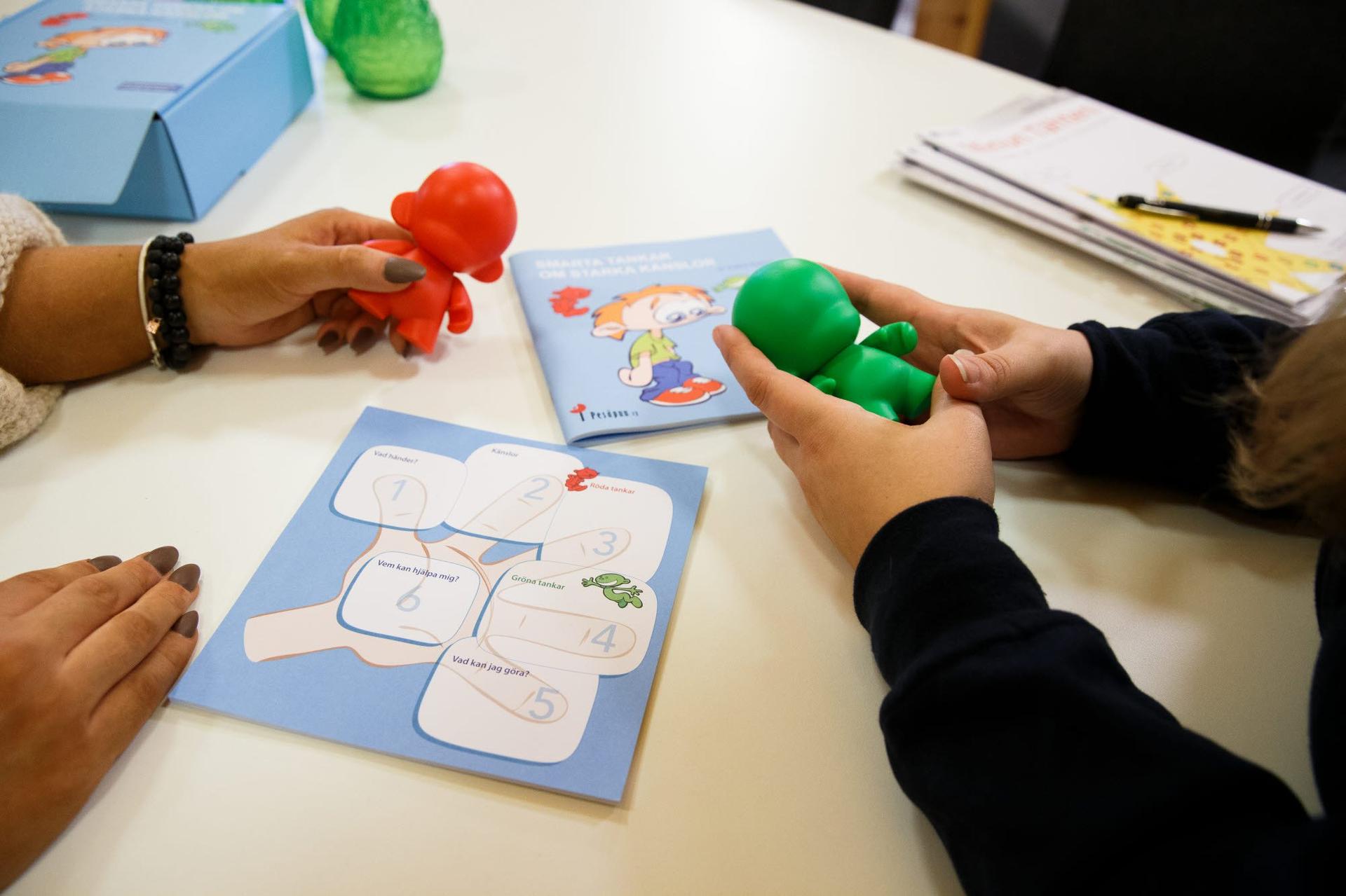 Exempel på arbetsmaterial som används i samtal om känslor med barn.