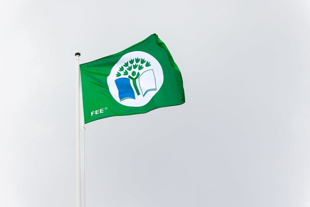 En bild av en flagga med Gr&ouml;n Flagg-organisationens logo